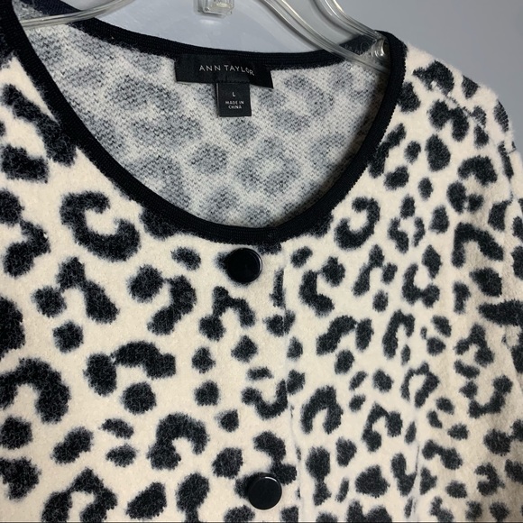 Ann Taylor Cardigan Leopard Animal Print Button Up Fuzzy Soft Cardigan - Picture 2 of 11